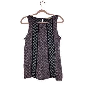 Loft Purple Abstract Floral Tank Top Blouse Size Small